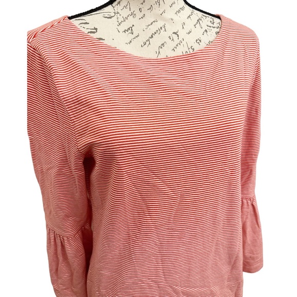 J.Crew Top Cotton Red Micro Stripe Boat Neck Bell Sleeves Medium - Picture 3 of 10